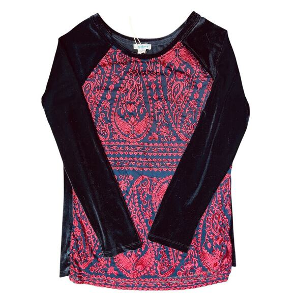 Sundance Enchantress New Velvet Long sleeve boho Top sz S embroidered black red - Picture 5 of 7